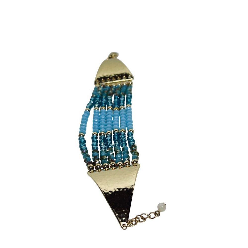 Avon Sunshine Bliss Gold Tone And Faceted Blue Glass Beads Bracelet (6146) - Picture 5 of 8